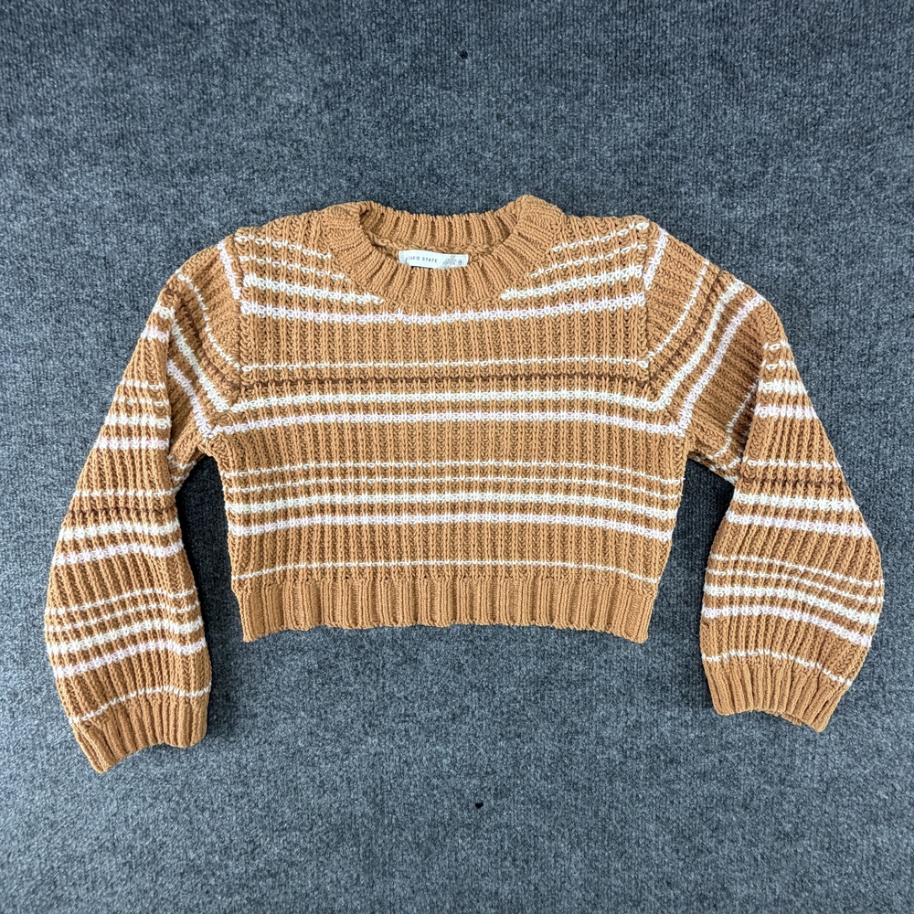 Altar'd State Sweater Womens XS Brown Stripe Cropped Chunky Knit Pullover